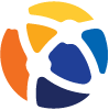 Ícone redondo representando o Connectcont nas cores laranja, azul e amarelo.