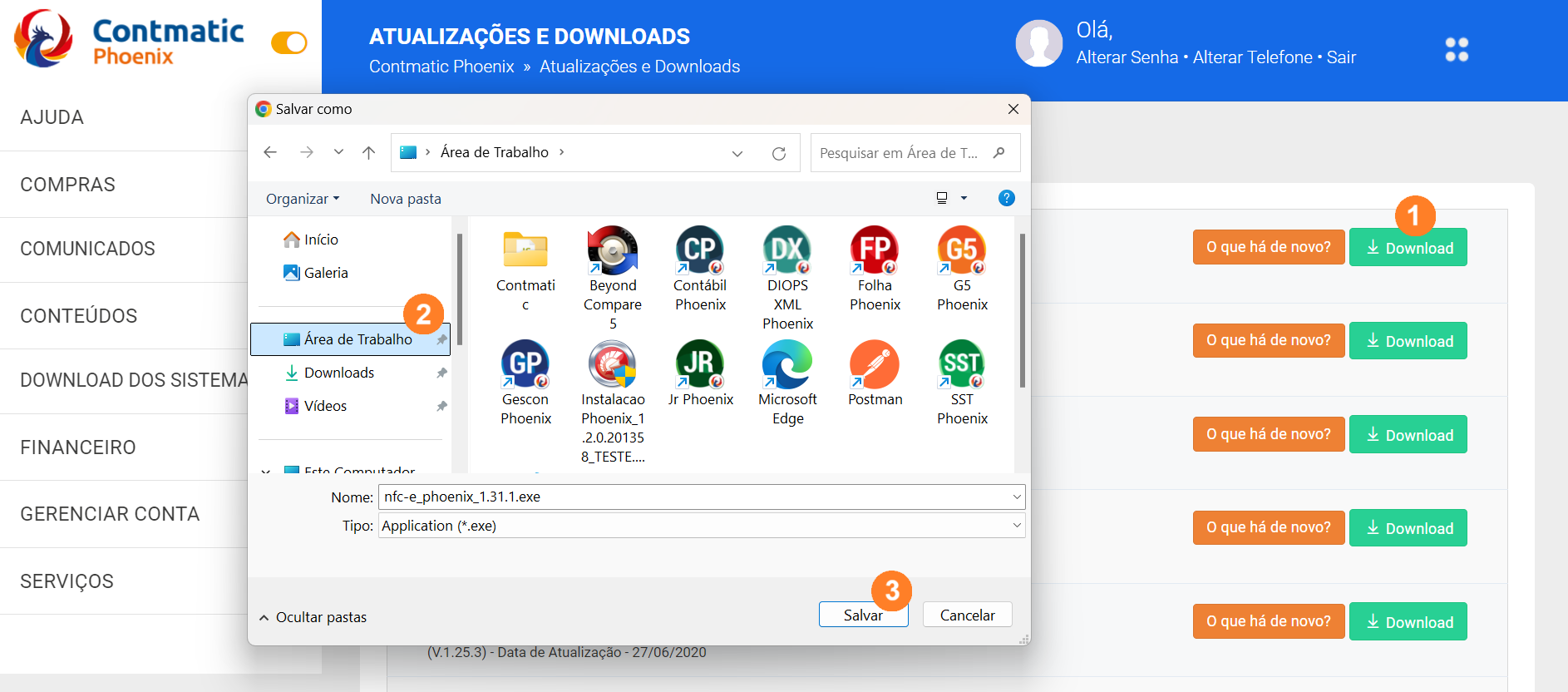 Após clicar em Download, um modal é aberto perguntando onde o usuário deseja salvar a mídia de instalação.
