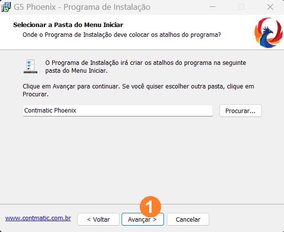 Exibe um campo com um botão Procurar para que o usuário selecione a pasta em que os sistemas devem ser instalados. Há três botões na ordem Voltar, Avançar e Cancelar.