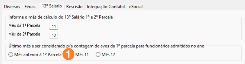 Imagem cortada da aba 13º salário. Possui 3 opções para seleção na parte inferior, sendo o Mês 11 a segunda opção.