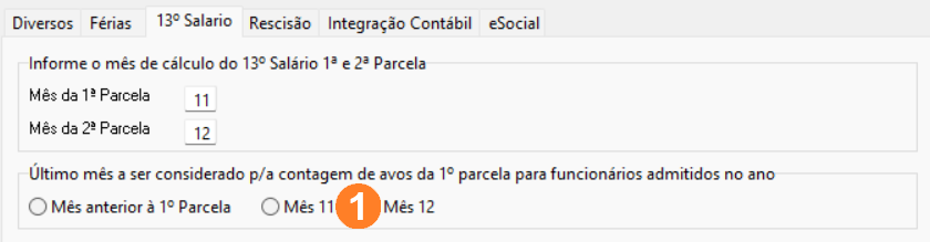 Imagem cortada da aba 13º salário. Possui 3 opções para seleção na parte inferior, sendo o Mês 12 a terceira opção.