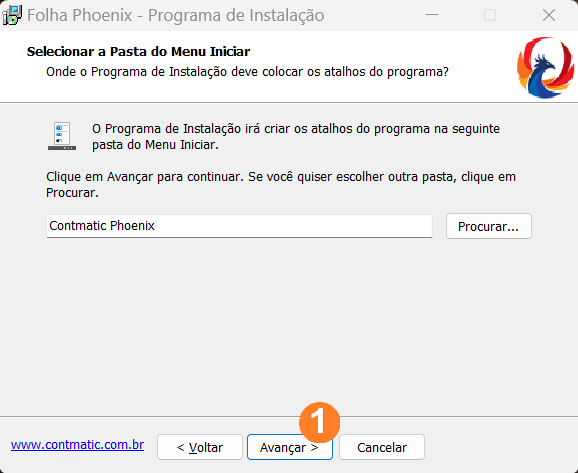 Exibe um campo com um botão Procurar para que o usuário selecione a pasta em que os sistemas devem ser instalados. Há três botões na ordem Voltar, Avançar e Cancelar.