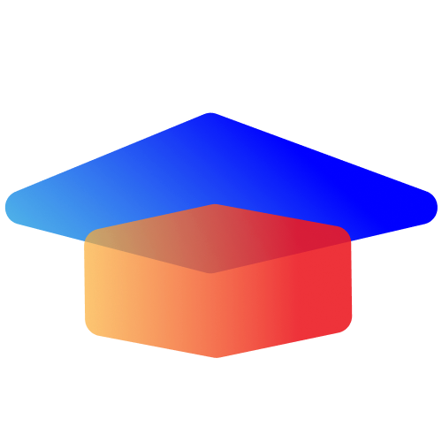 Ícone em formato de capelo de formatura nas cores azul e laranja.