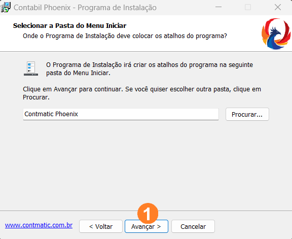 Exibe um campo com um botão Procurar para que o usuário selecione a pasta em que os sistemas devem ser instalados. Há três botões na ordem Voltar, Avançar e Cancelar.