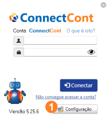 Tela de login do Busca XML, possui os campos de Usuário e Senha, botão Conectar, link 'Não consegue acessar a conta' e um botão Configuração.