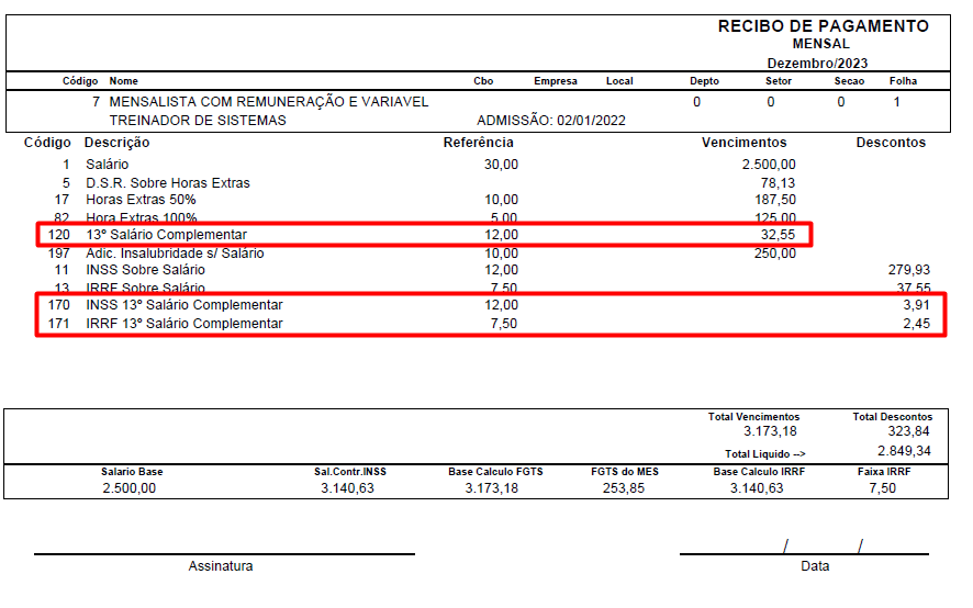 Recibo de pagamento referente ao salário mensal de um funcionário exemplo.