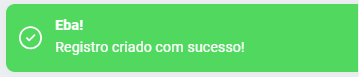Mensagem de sucesso 'Registro criado com sucesso!'.
