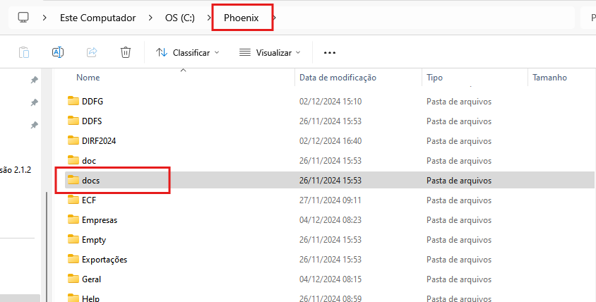 Diretório de instalação dos produtos da Contmatic (pasta Phoenix).