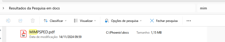 Arquivo MIMPSPED como resultado de busca.