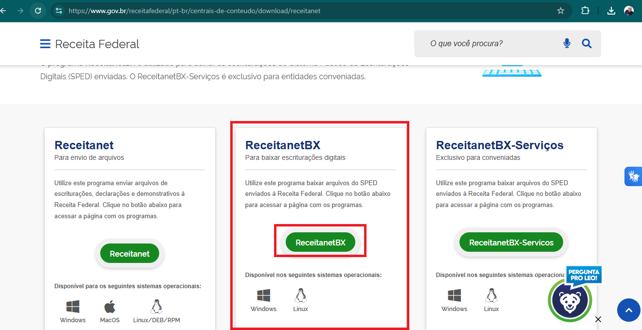 Site de download do programa ReceitanetBX.