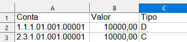 Exemplo de layout de planilha xls.