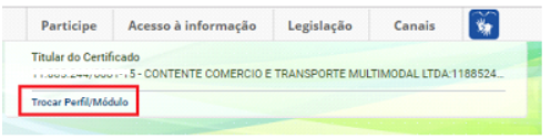 Tela de troca de perfil/módulo no portal do eSocial.