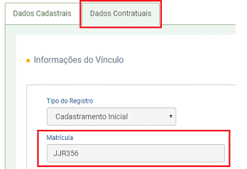 Aba de dados contratuais no portal do eSocial.