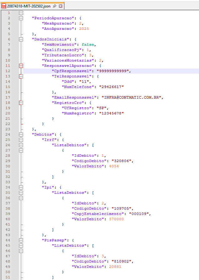 Visualização do arquivo (.json) no Notepad++ após a instalação do plugin.