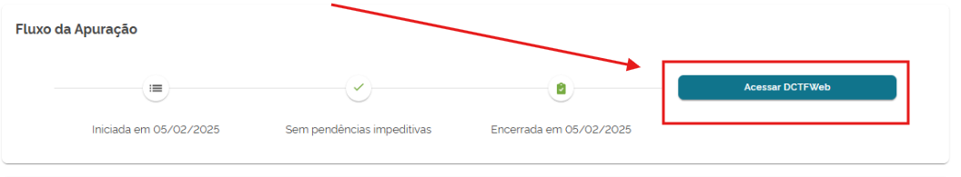 Tela de fluxo da apuração exibindo o botão Acessar DCTF Web.