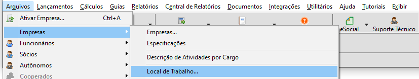 Tela inicial do sistema Folha, possui menu superior alinhado à esquerda sendo Arquivos o primeiro item.