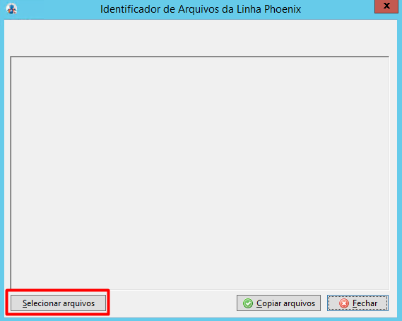 Identificador de arquivos da linha Phoenix destacando o botão Selecionar arquivos.
