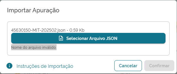 Erro de nome inválido ao importar o arquivo do MIT no portal eCAC.