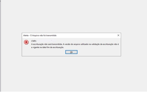 Erro exibido ao transmitir a declaração EFD Contribuições.