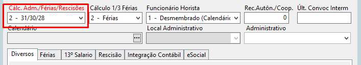 Tela de Parâmetros por empresa, possui campos de seleção na parte superior e logo abaixo, há algumas abas.