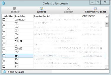 Seleção de nota no cadastro da empresa do sistema Busca XML.