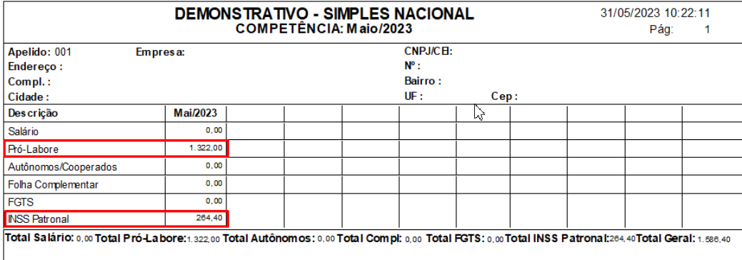 Relatório demonstrativo mensal do regime de tributação do simples nacional no sistema Folha.