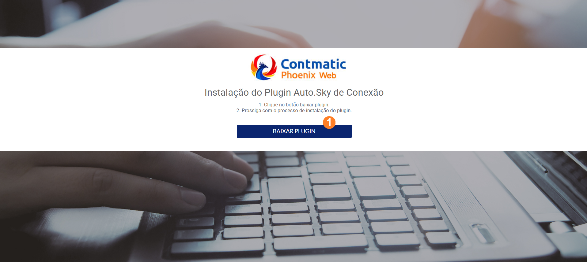 Tela de instalação do plugin Auto.Sky de conexão do Contmatic Web, com o botão 'Baixar plugin' destacado para download.