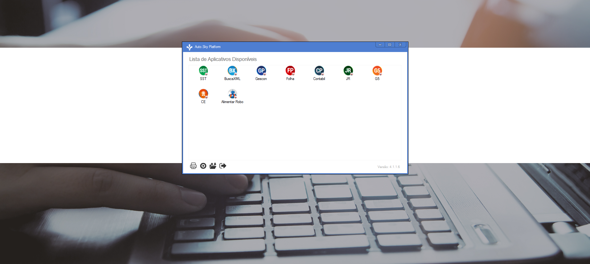 Tela inicial do sistema Contmatic Nuvem com a lista de sistemas disponíveis para utilização.