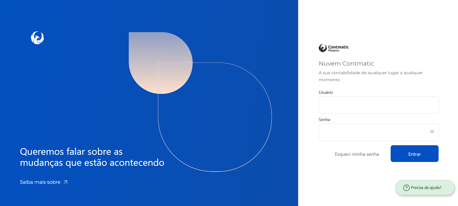 Tela de login do Contmatic Nuvem, exibindo os campos para inserção de 'Usuário' e 'Senha' e o botão 'Entrar' para acesso ao sistema.