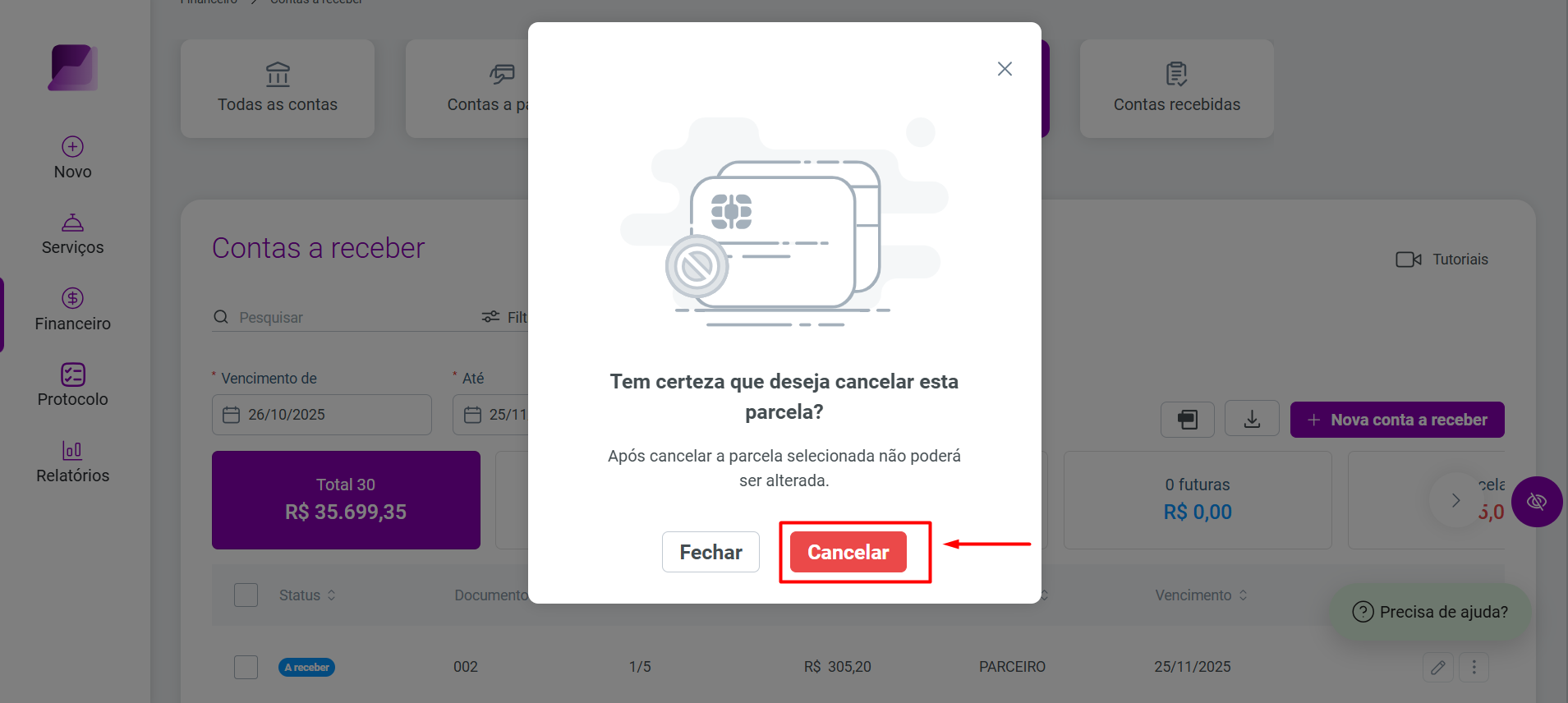 Componente de calendário ativo sobre um campo de data, permitindo a navegação e seleção precisa de dia, mês e ano.