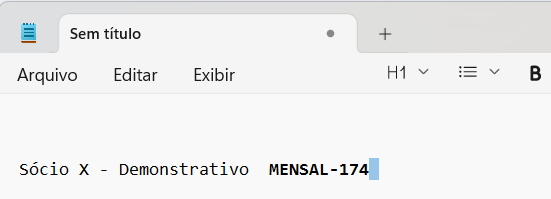 Exemplo de identificador do demonstrativo com o texto 'MENSAL-174' para preenchimento.