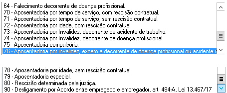 Continuação dos códigos RAIS entre os códigos 64 a 90.