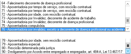 Continuação dos códigos RAIS entre os códigos 64 a 90.