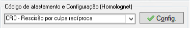 Seleção do código de afastamento Homolognet definido como "CR0 - Rescisão por culpa recíproca".