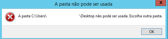 Alerta do sistema indicando que o diretório Desktop não é permitido para a operação de importação de arquivos.
