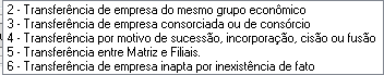Lista de motivos para transferência no eSocial, incluindo sucessão, fusão e grupo econômico.