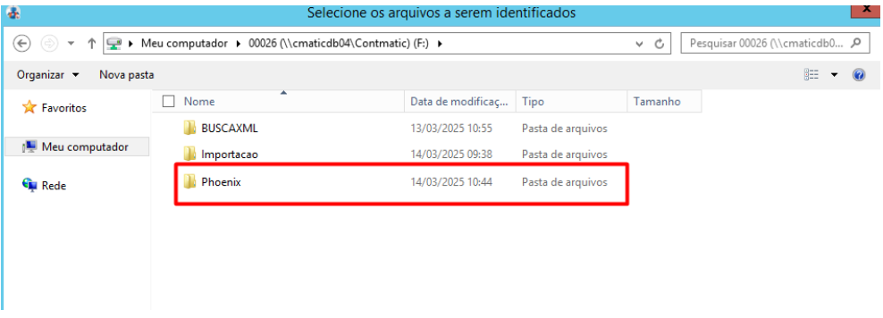 Pasta Phoenix dentro do diretório F:\ do Windows.