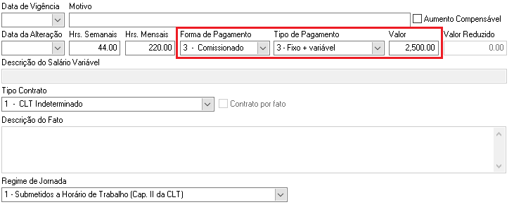 Tela de Histórico de Salário para Comissionado Misto