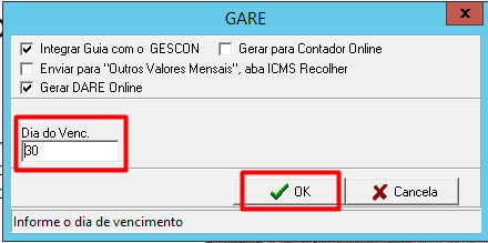 Definição do dia de vencimento para geração da guia