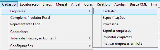 Menu de acesso ao Cadastro de Empresa no G5