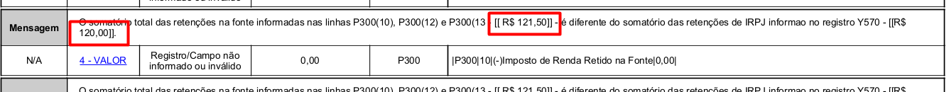 Erro de validação do registro P300 no SPED ECF