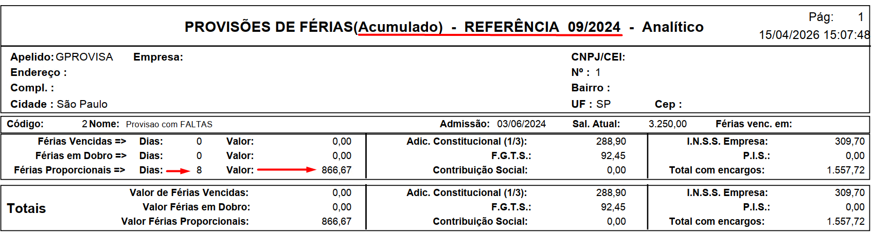 Visualização do acumulado atual ajustado no sistema