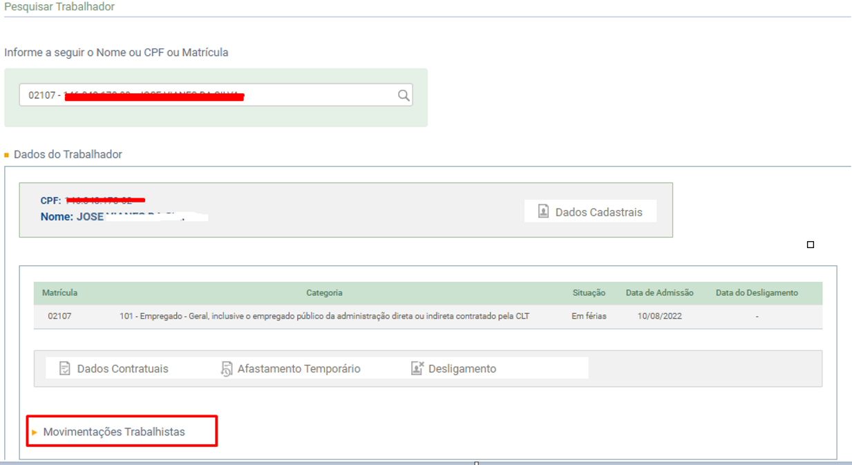 Seção de Movimentações Trabalhistas no portal do eSocial