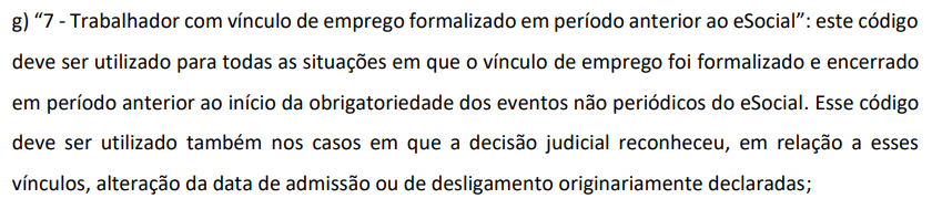 Manual do eSocial detalhando as regras do Tipo de Contrato 7