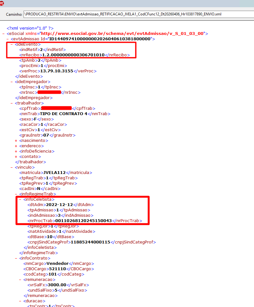 XML depois da alteração