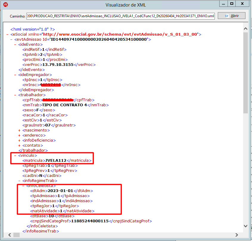 XML antes da alteração