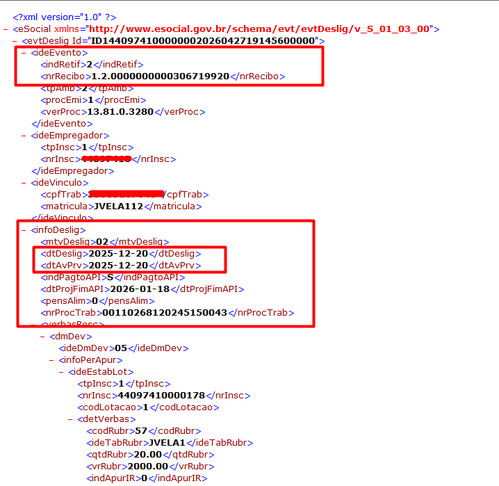 XML de envio retificado