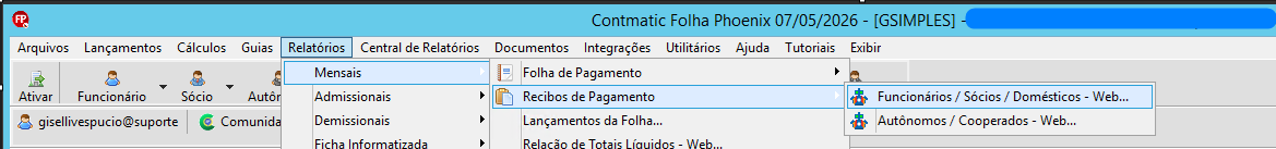 Menu de Recibos de Pagamento Web