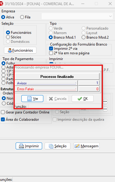 Finalização da geração dos recibos