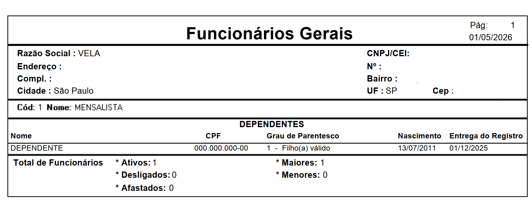 Exemplo de relatório personalizado gerado